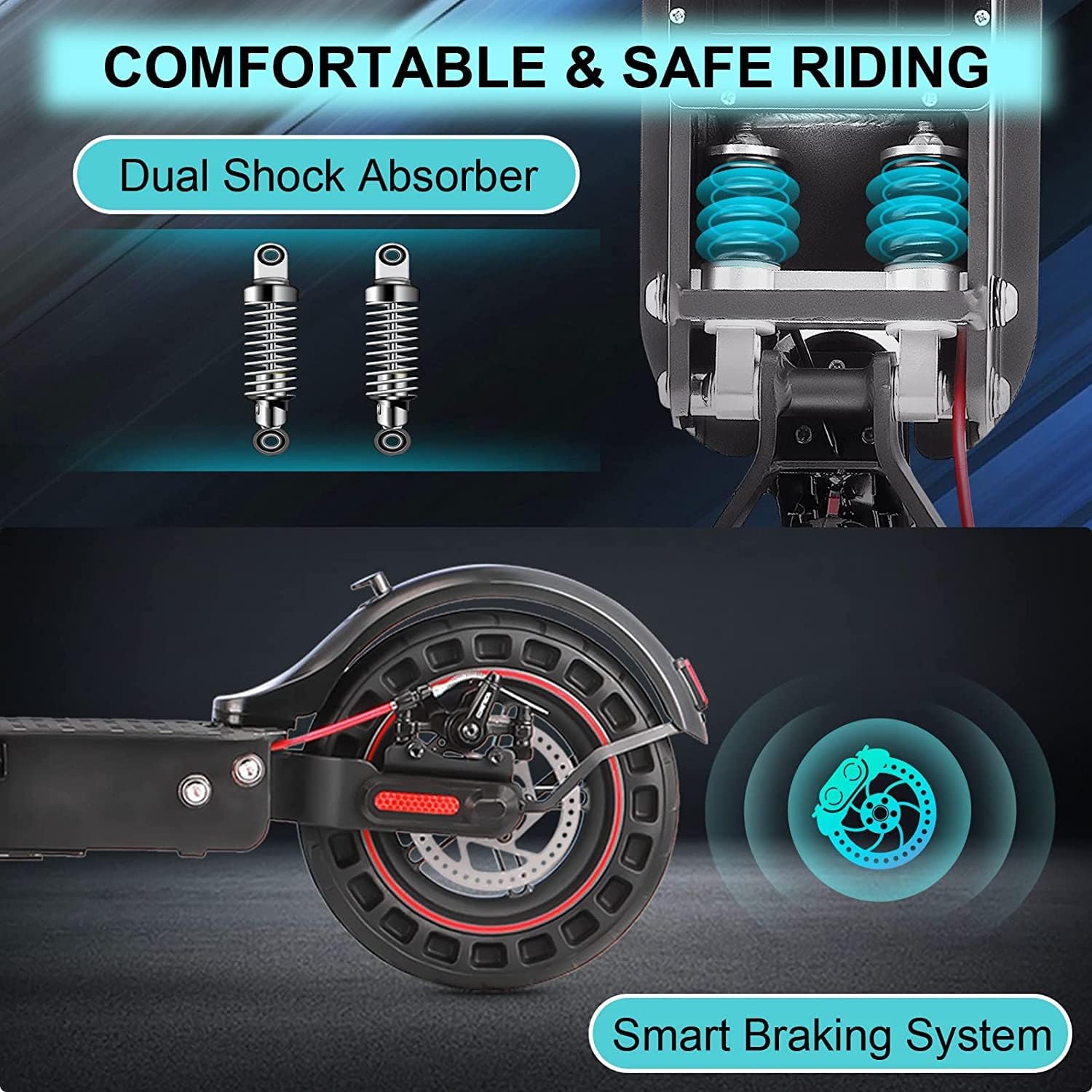 iScooter MAX Electric Scooter - 500W Motor, Up to 22 Miles Range, 21.7 MPH Top Speed, 10" Solid Tires, Dual Suspensions, UL Certified Folding Electric Scooter for Adults Commute