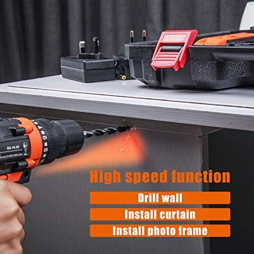 jar-owl Tool Kits 16.8V Cordless Drill Lithium Lon with 91 Piece Tool Set Combination Package and Plastic Toolbox Storage Case