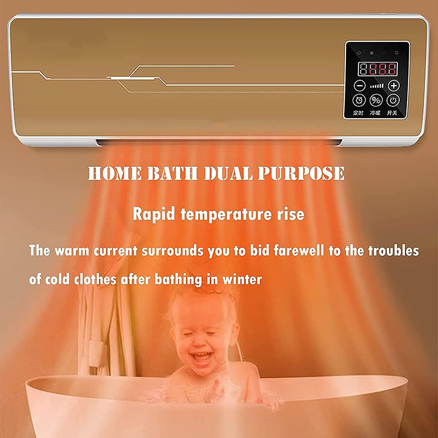Wall Mounted Electric Heater-Bathroom Fan Heater Withtat, Led Display,6H Timing,Remote Control,Ceramic Space Heater,Quiet and Energy Saving 2000W