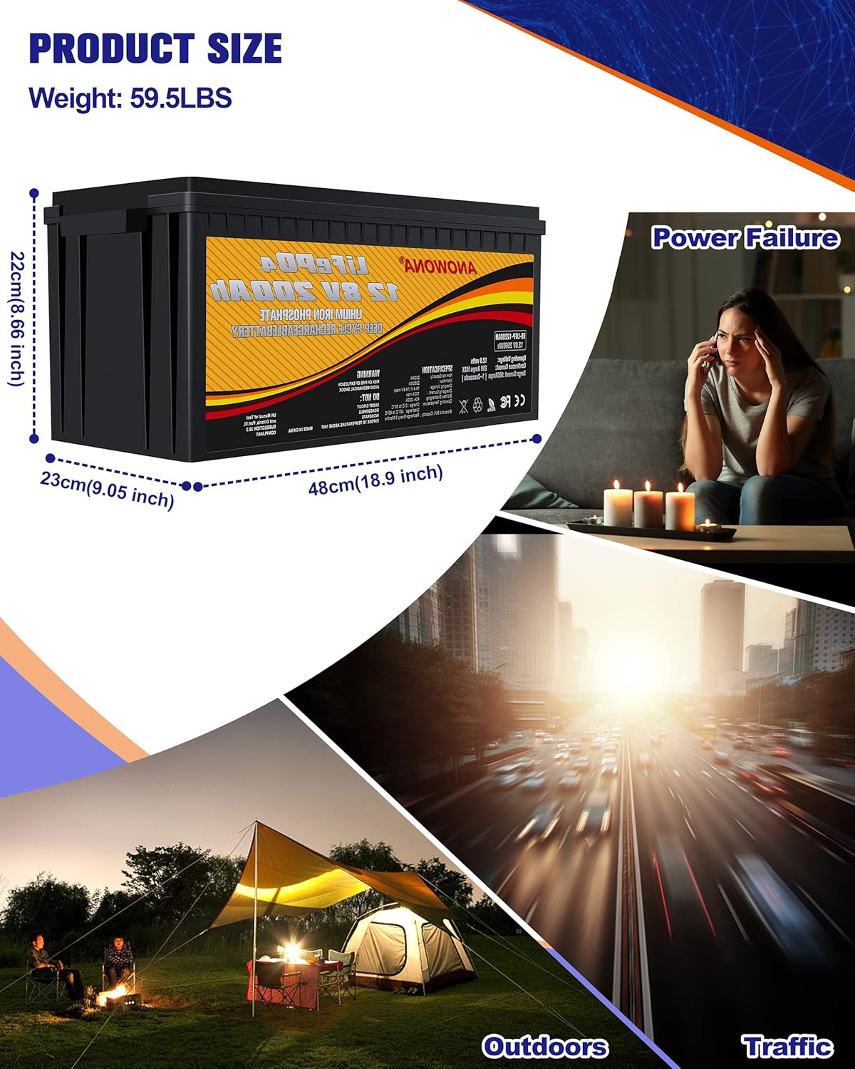12.8V 200Ah Lithium Iron LiFePO4 Deep Cycle Battery, Built-in 100A BMS, 2000+ Cycles, 280amp Max, Perfect for RV, Solar, Marine, Overland, Off-Grid Application (12.8V200AH)
