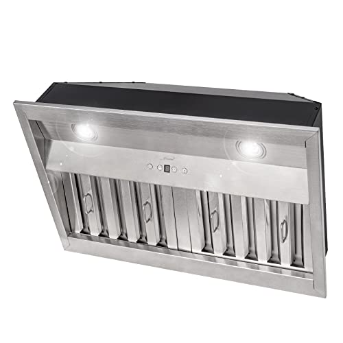 Insert/Built-in Range Hood, Ultra Quiet, Powerful Suction Stainless Steel Ducted Kitchen Vent Hood with Dimmable LED Lights, 3-Speeds 600CFM