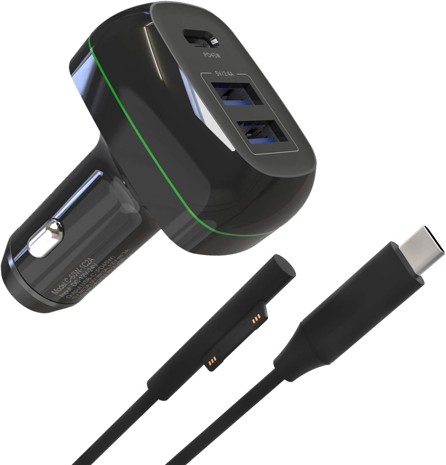 Surface Pro Car Charger Surface Laptop Car Charger, USB C Car Charger Compatible with Surface Pro 8/X/7/6/5/4/3, Surface Laptop Go/4/3/2/1, Surface Book/Go 3/2/1, Dual USB Port for iPad, Phone, Switch