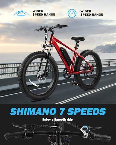 Racer Plus Adult Electric Bicycle, Peak 1000W Motor Electric Bike for Adults, Up to 28MPH 65Miles, 26x4.0 Fat Tire Electric Mountain Bike with 48V 13AH Battery, 7 Speed Front Suspension E Bike