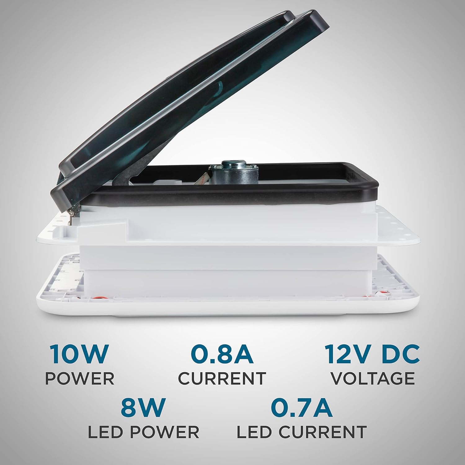 Hike Crew 11” RV Roof Vent Fan w/LED Light | 12V 3-Speed Intake & Exhaust Camper Fan | Manual Open/Close | Includes Screws & Garnish | Smoked Lid