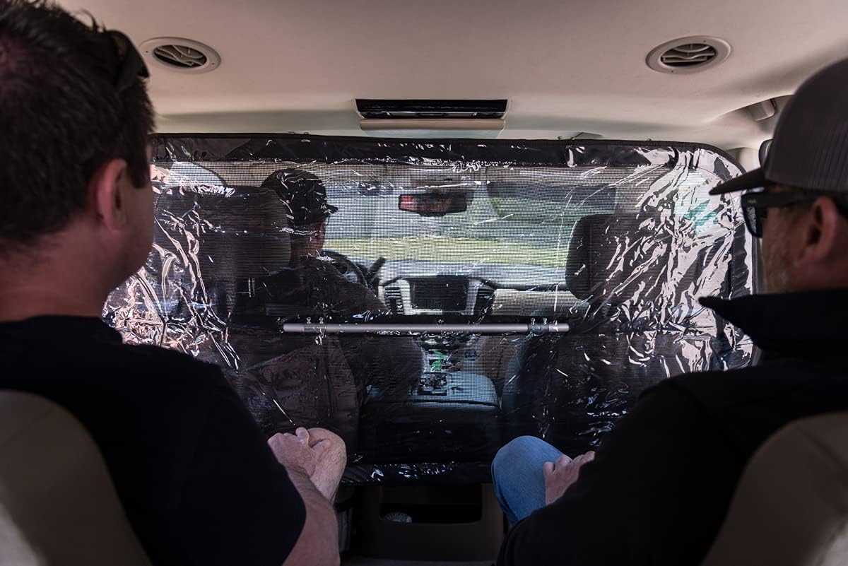 MULTI-USE VINYL PLASTIC OR MESH CAR DIVIDER, USE AS A SNEEZE GUARD PET BARRIER FOR DRIVER PROTECTION, PERFECT PROTECTION PARTITION DIVIDER DIVIDES FRONT SEAT and BACK SEAT, Black, Clear, Small Pack of 2