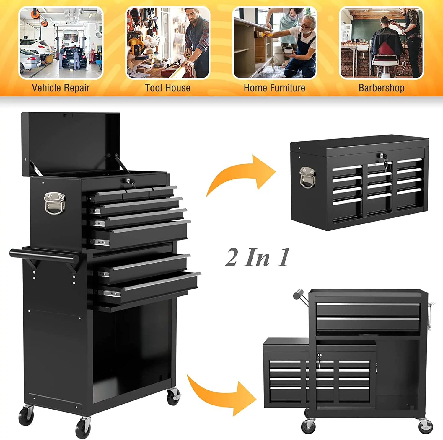 Rolling Tool Chest with Wheels and 8 Drawers, Detachable Large Toolbox Storage Cabinet with Lock,Locking Mechanic Tool Cart for Warehouse, Workshop,Garage,Blue