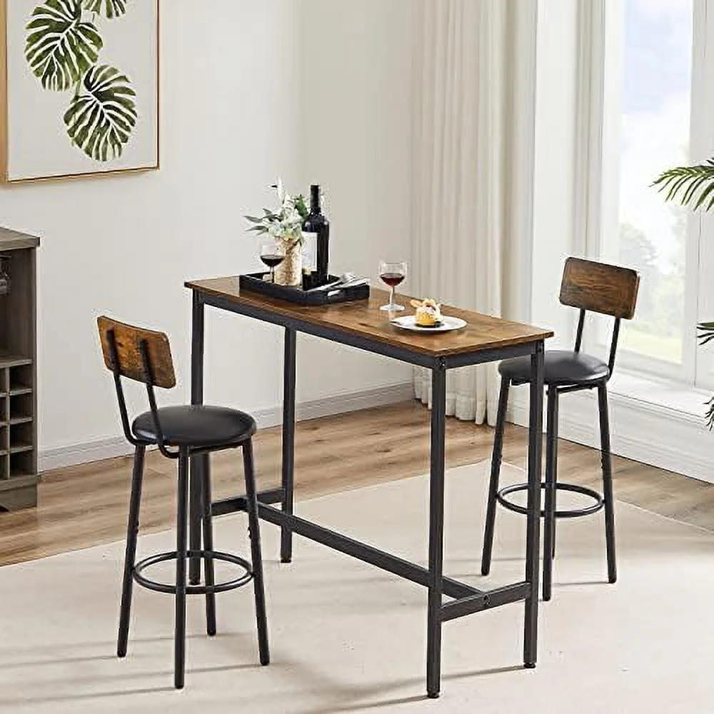 Table and Chairs Set for 4  5 Pieces Counter Height Dining Table Set Pub Table and 4 PU Soft Stools with Backrest  Breakfast High Table Set for Kitchen  Bistro  Rustic Brown(5  47Inch)