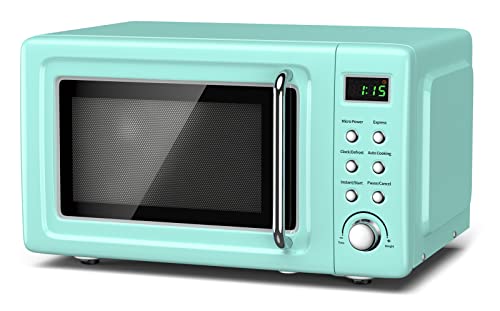 Compact Microwave Oven, SIMOE Retro Small Countertop Microwave with 8 Auto-cooking Set