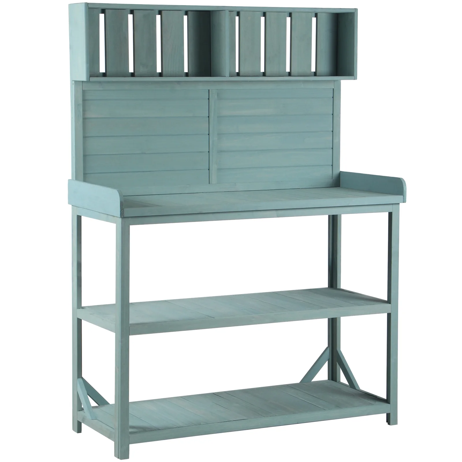 Yone jx je 65" Garden Potting Bench,Large Wooden Farmhouse Rustic Outdoor Potting Bench Table, Patio Workstation with 4 Storage Shelves and Side Hook for Garden Balcony Backyard,Green
