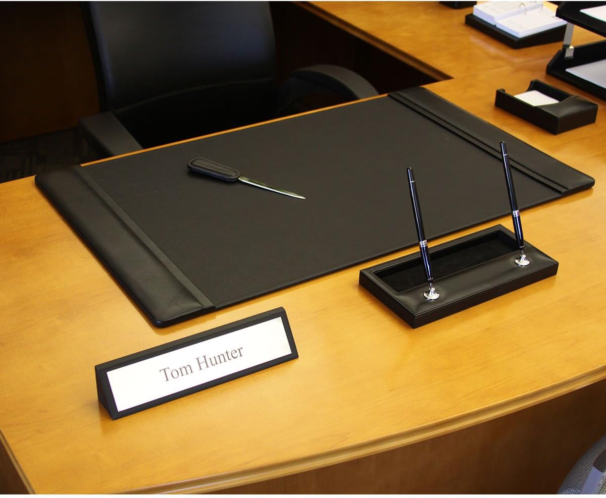 Dacasso Classic Leather Side Rail Desk pad, 34 x 20, Black