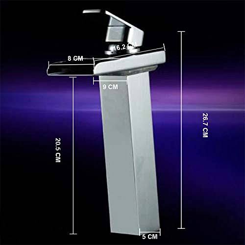Wovier Chrome LED Water Flow Color Changing Waterfall Bathroom Sink Faucet,Single Handle Single Hole Vessel Lavatory faucet,bas
