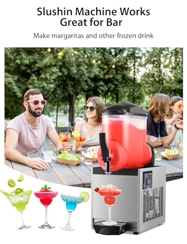 Commercial Slushie Machine, 2 Tanks 24L Frozen Drink Margarita Machine Smoothie Slushy Maker Stainless Steel 120V/60HZ for Restaurant Bar Party