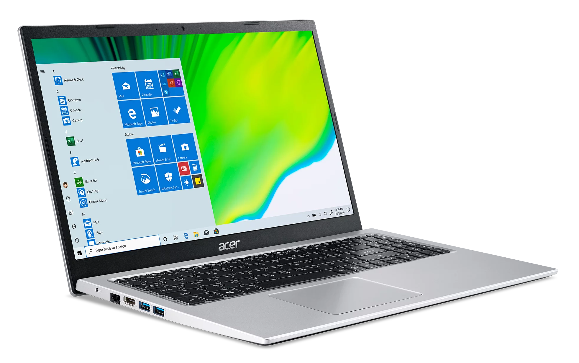 Acer Aspire 1, 15.6" Full HD Display, Intel Celeron N4500, 4GB DDR4, 128GB eMMC, Pure Silver, Windows 11 Home (S mode), A115-32-C28P