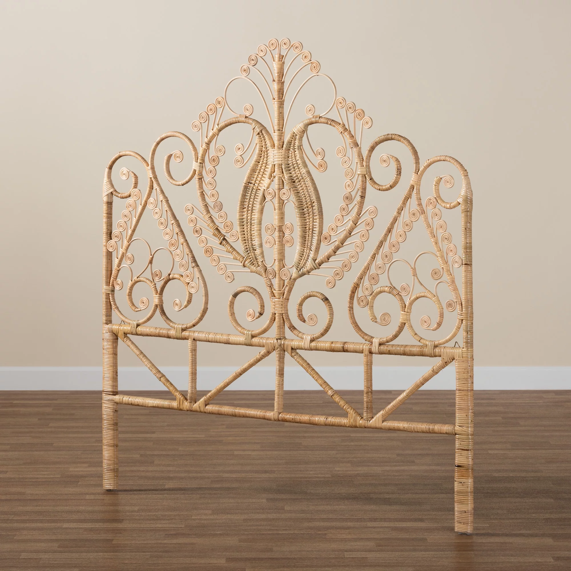 bali & pari Caelinus Modern Bohemian Natural Brown Rattan Queen Size Standalone Headboard