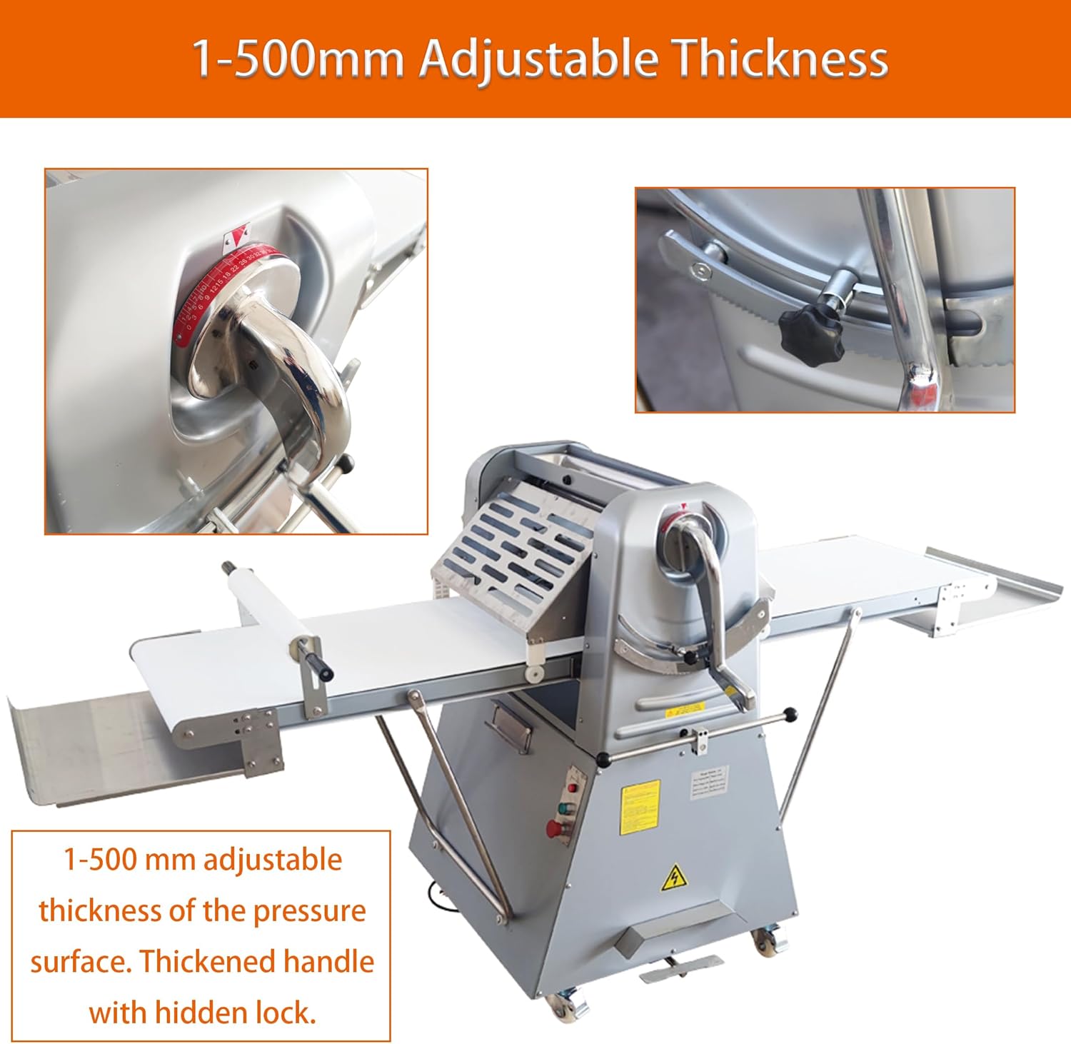 Dough Sheeter Commercial Dough Roller Sheeter Electric Croissant Pastry Sheeter 20"×82" Fondant Reversible Pizza Press Rolling Machine Adjustable Thickness with Foot Pedal 110V