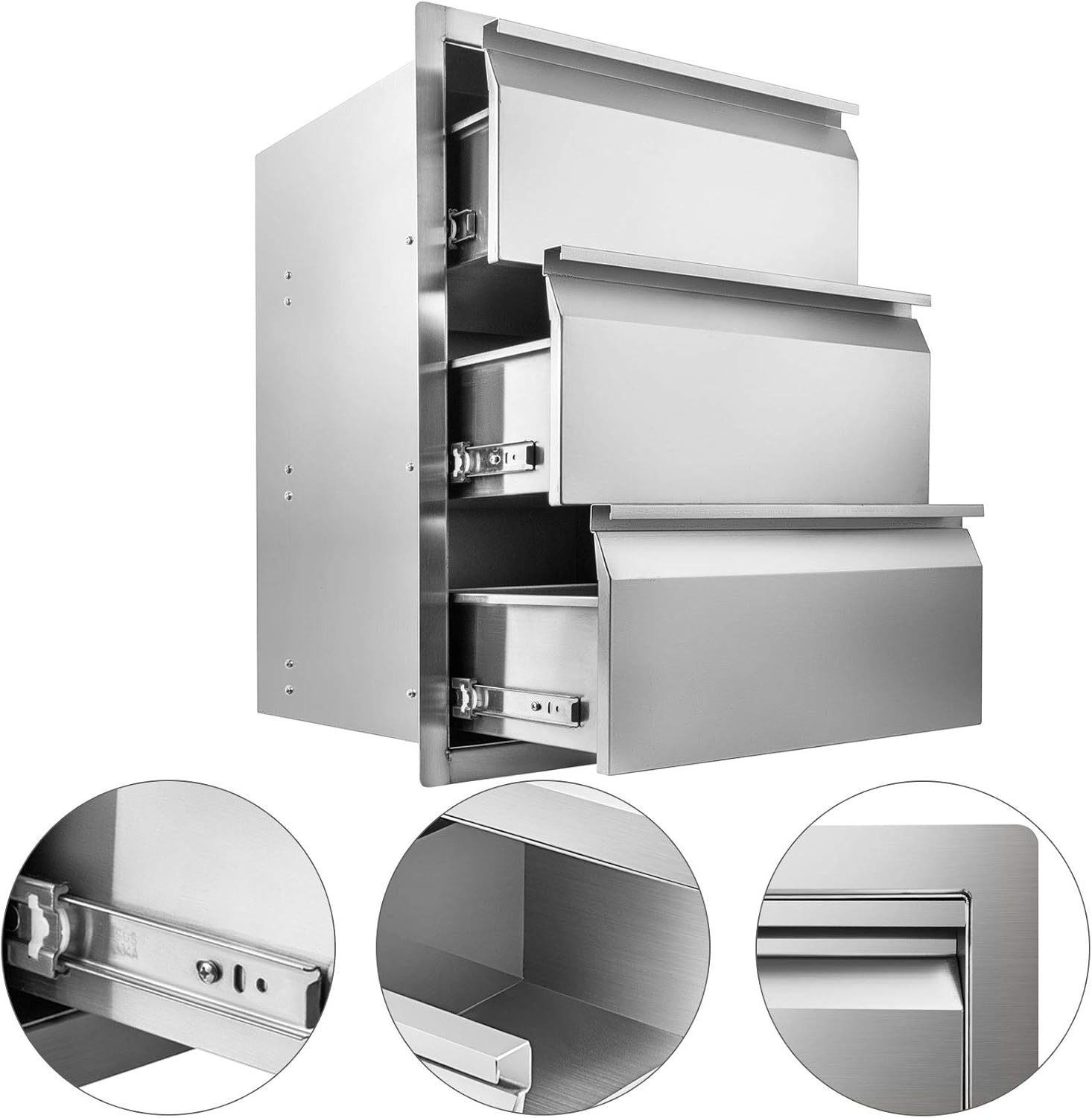 Hottoby Outdoor Kitchen Drawers Stainless Steel Double Access BBQ Drawers Box Frame Style Flush Mount for Outdoor Kitchen Cabinets& BBQ Island/Grill(18''x20''x15'' 304BBQ Storage Double Drawers)