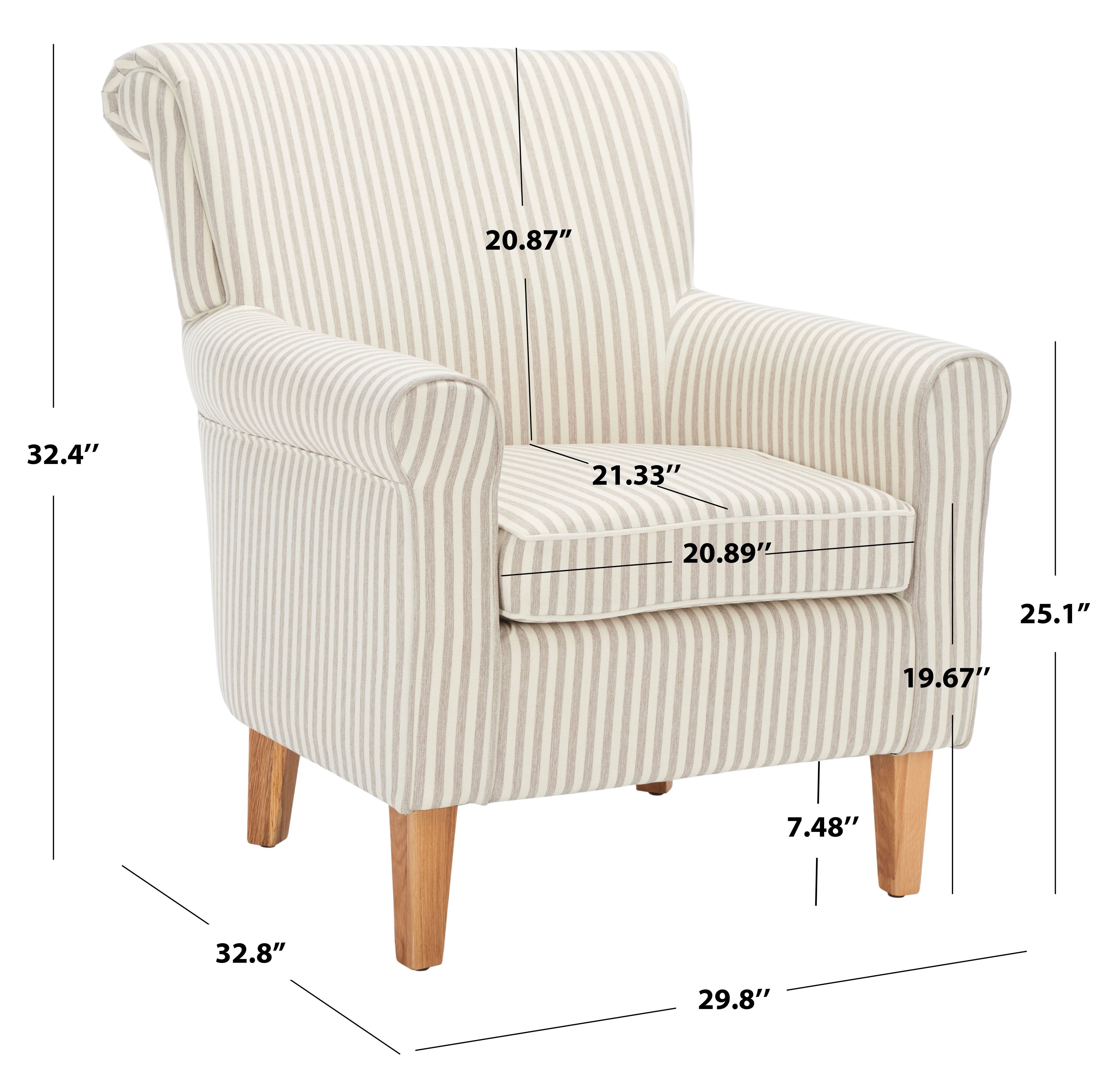 SAFAVIEH Hazina Modern Style Club Chairs, Beige Stripe (30 in. W x 32.8 in. D x 35.4 in. H)