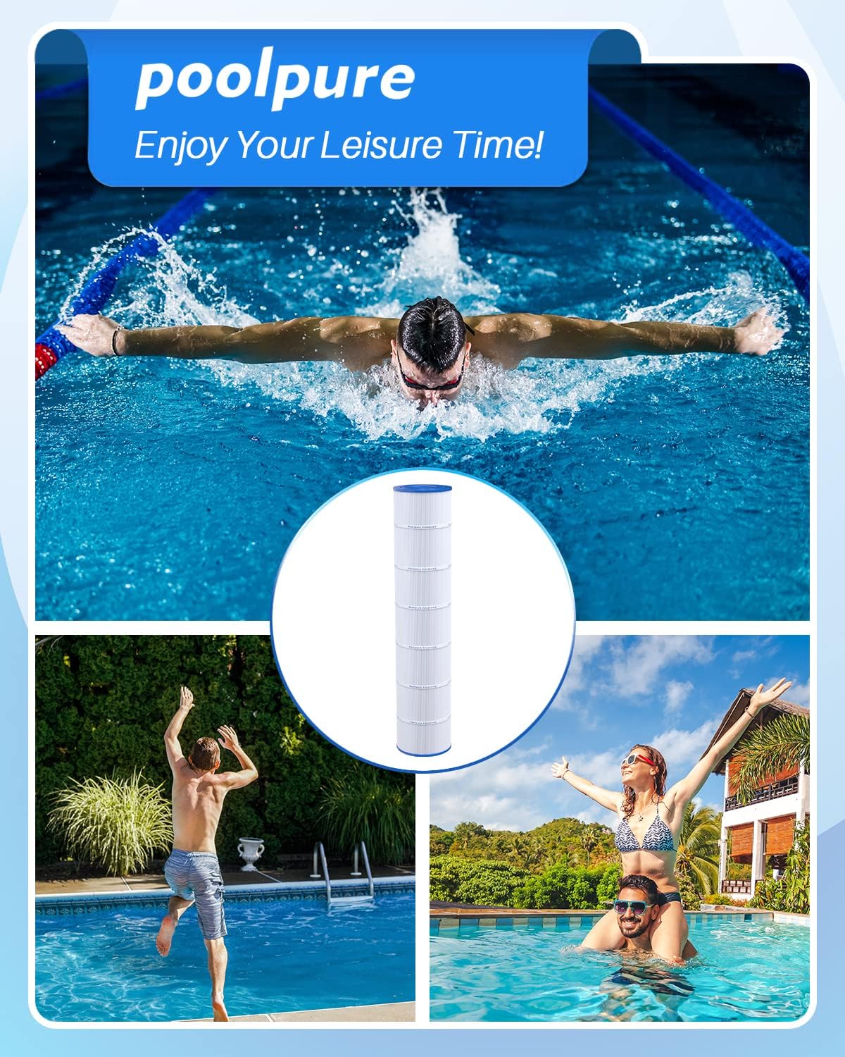 POOLPURE PLF131A Pool Filter Replaces Pleatco PA131-PAK4, Ultral-A2, Hayward CX1280XRE, SwimClear C5020, Unicel C-7494, Filbur FC-1227, FC-6435, C5025, C5030, 4 X 131 sq. ft. Filter Cartridge 4 Pack