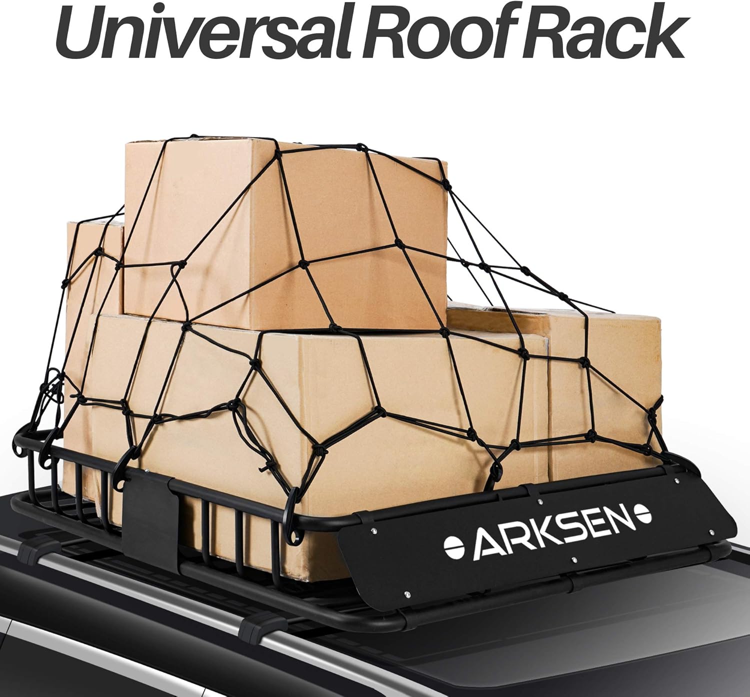 ARKSEN 84 Inch Universal Roof Rack Cargo Basket with Extension Soft-Shell Rooftop Cargo Carrier with Waterproof Car Roof Bag for SUV, Trucks, & Cars - Black