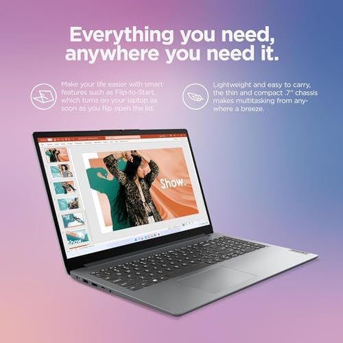 Lenovo IdeaPad 1 Laptop, Intel Celeron N4500, 4GB RAM, 64GB eMMC, 15.6" FHD Display, Windows 11 Home, Wi-Fi 6, Webcam, Bluetooth, SD Card Reader, Grey