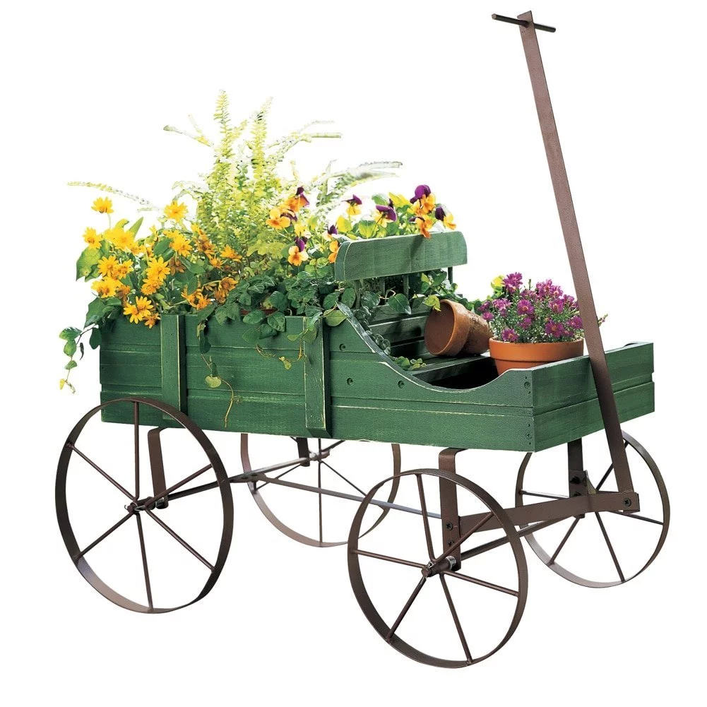 Amish Wagon Decorative Indoor/Outdoor Garden Backyard Planter Green - Curated Treasures Market