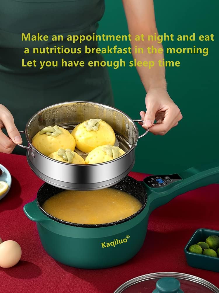 Kaqiluo Multi-Function Computer Board Electric Hot Pot 3L (Including 1.5L Inner Pot + 1.5L Steamer Practical Capacity),Wok, Rapid Noodles Cooker, Steak Pot, Soup Pot, Cook Rice, Travel Cooker, Delay,Keep Warm (Free Egg Holder)(Dark Green) Pack of 2