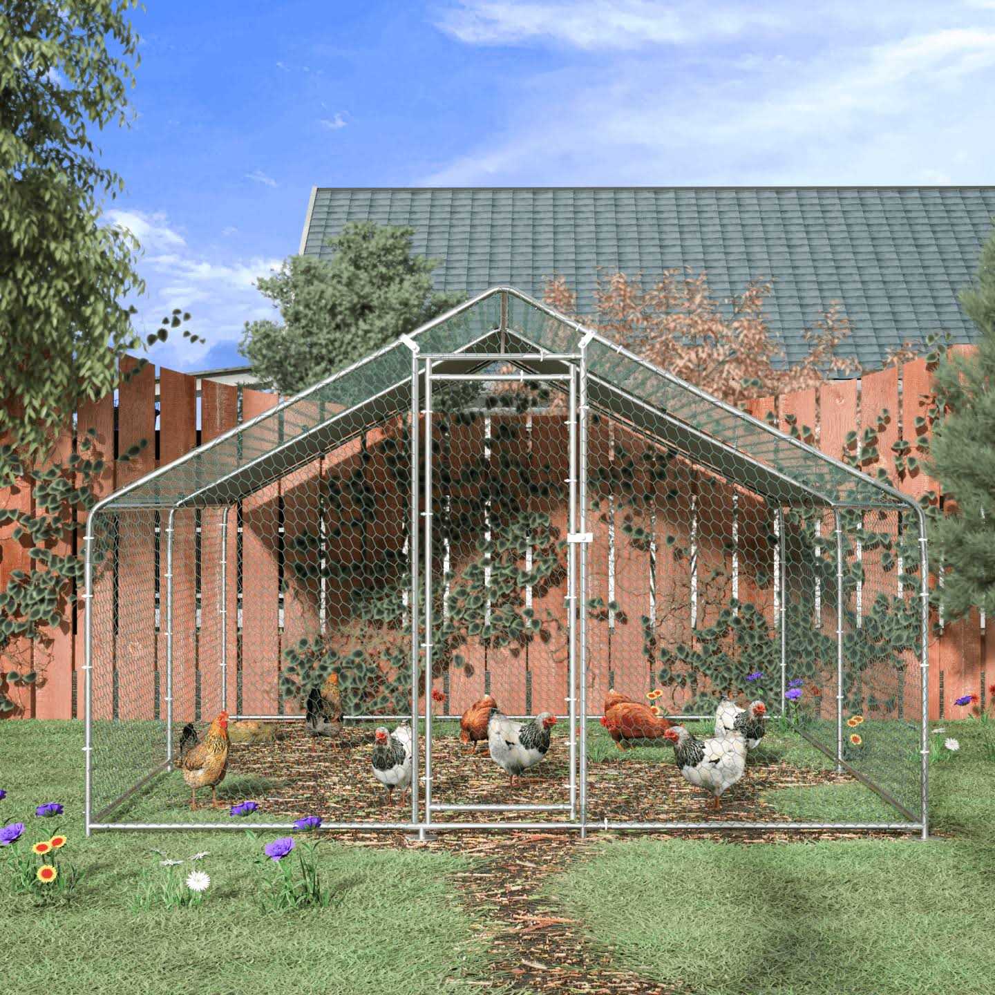 Toetol Extra Large Metal Chicken Coop Walking Poultry Cage Hen Run House Rabbits Habitat Cage Spire Shaped Coops with Waterproof and Anti-Ultraviolet - Pet Supplies online store