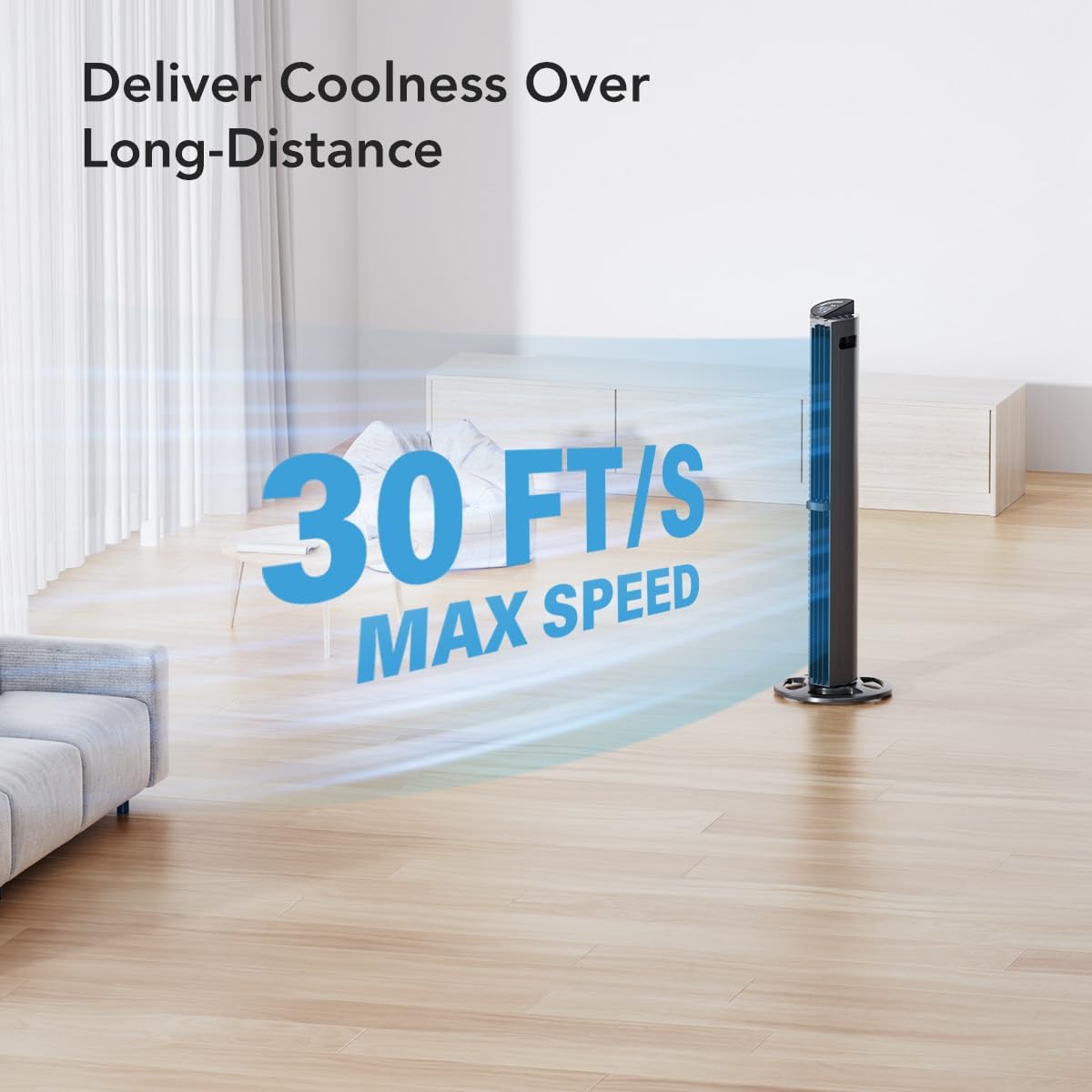 U ULTTY Tower Fan for Bedroom, 30ft/s Velocity Quiet Floor Fan, 60° Oscillating Fans for Indoors with 6 Speeds, 4 Modes, 15H Timer, Standing Fans, 40 inch Bladeless Fan for Home, Living Room, Black