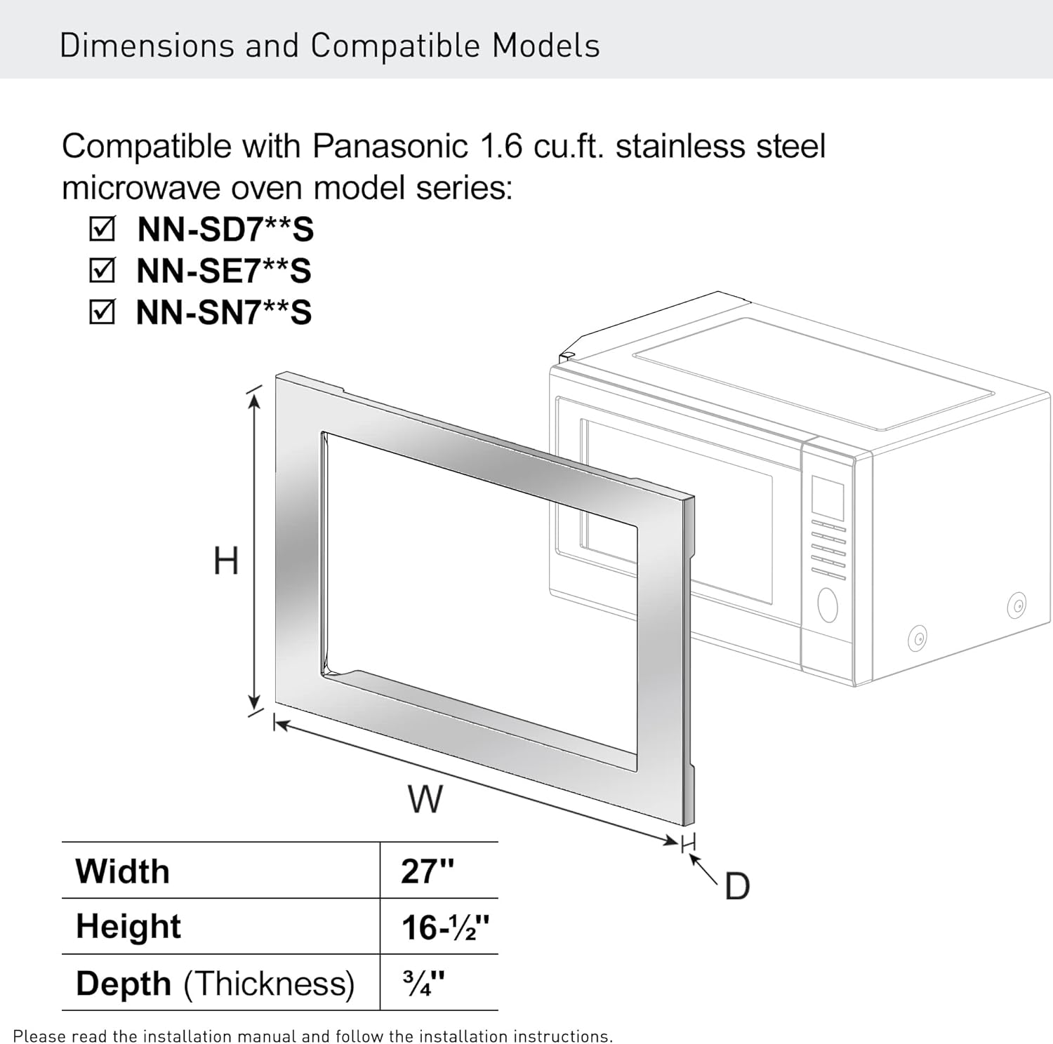 Panasonic NN-TK72LSS 27-inch Trim Kit for 1.6 cu ft Microwave Ovens, Stainless Steel