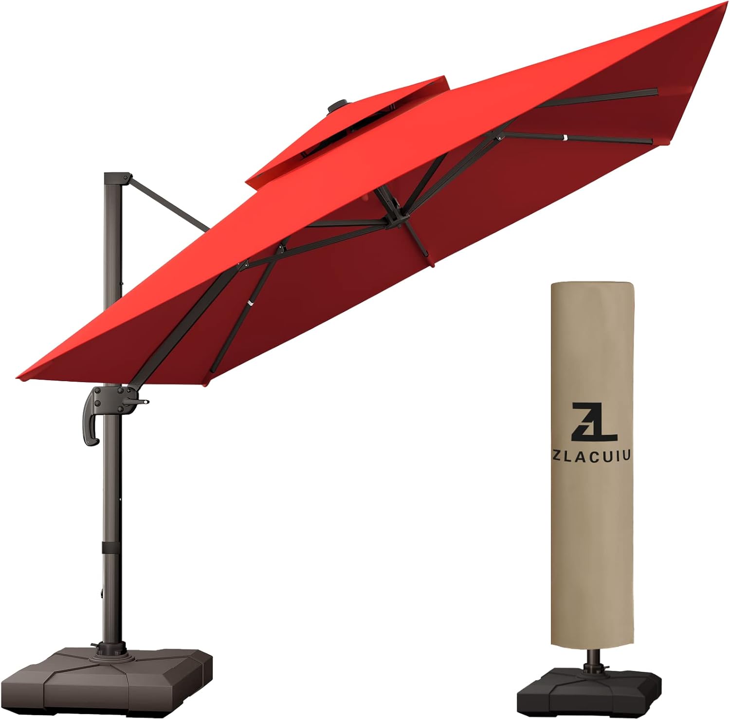 ZLACUIU 10FT Offset Patio Umbrella Large Sun Rectangular Outdoor Outside Cantilever Heavy Duty Top Deluxe Square Patio Umbrella 360&deg; Rotation Aluminum Pole for Garden Deck Pool Patio, Beige