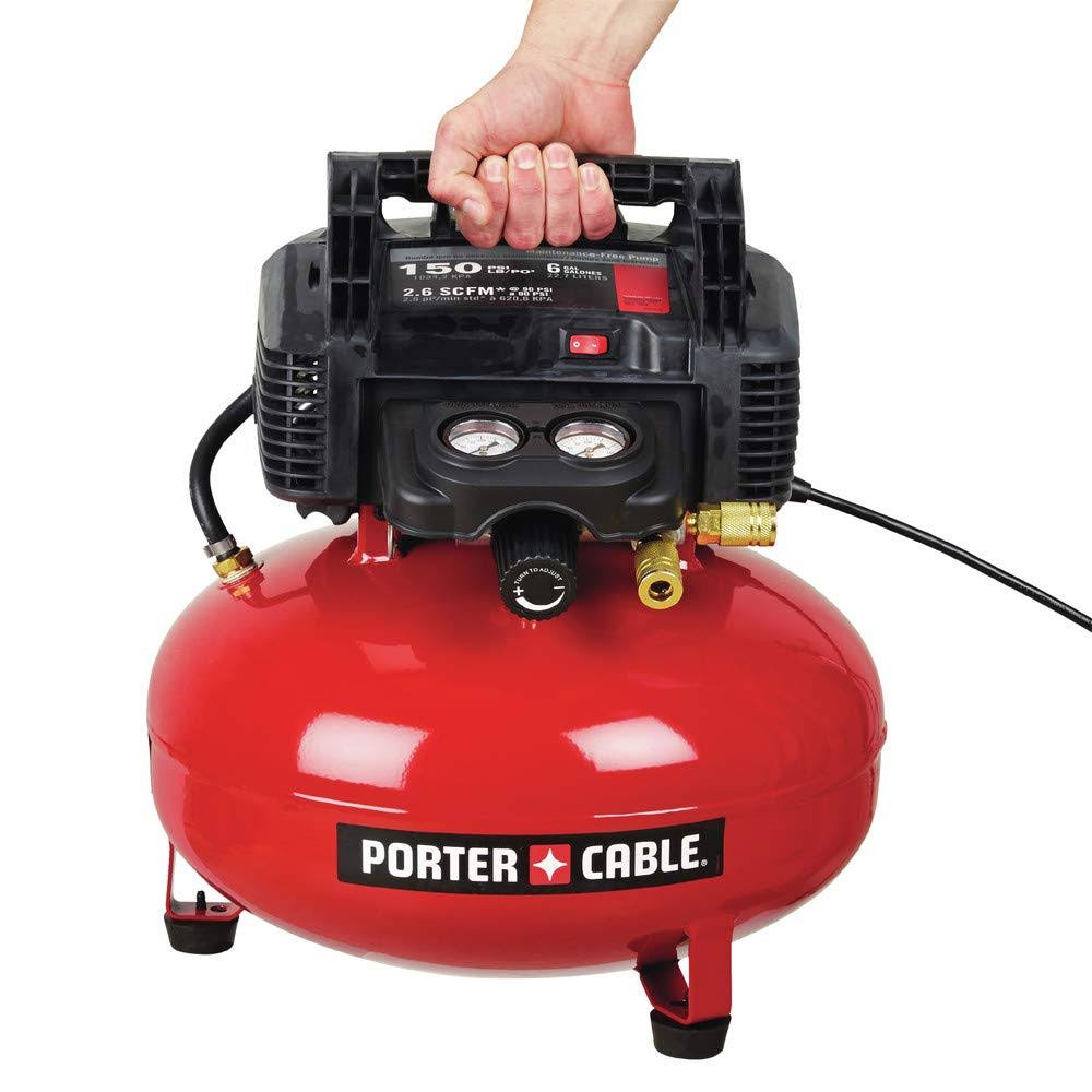 Porter-Cable C2002R Oil-Free Pancake Air Compressor, 0.8 HP, 6 gal