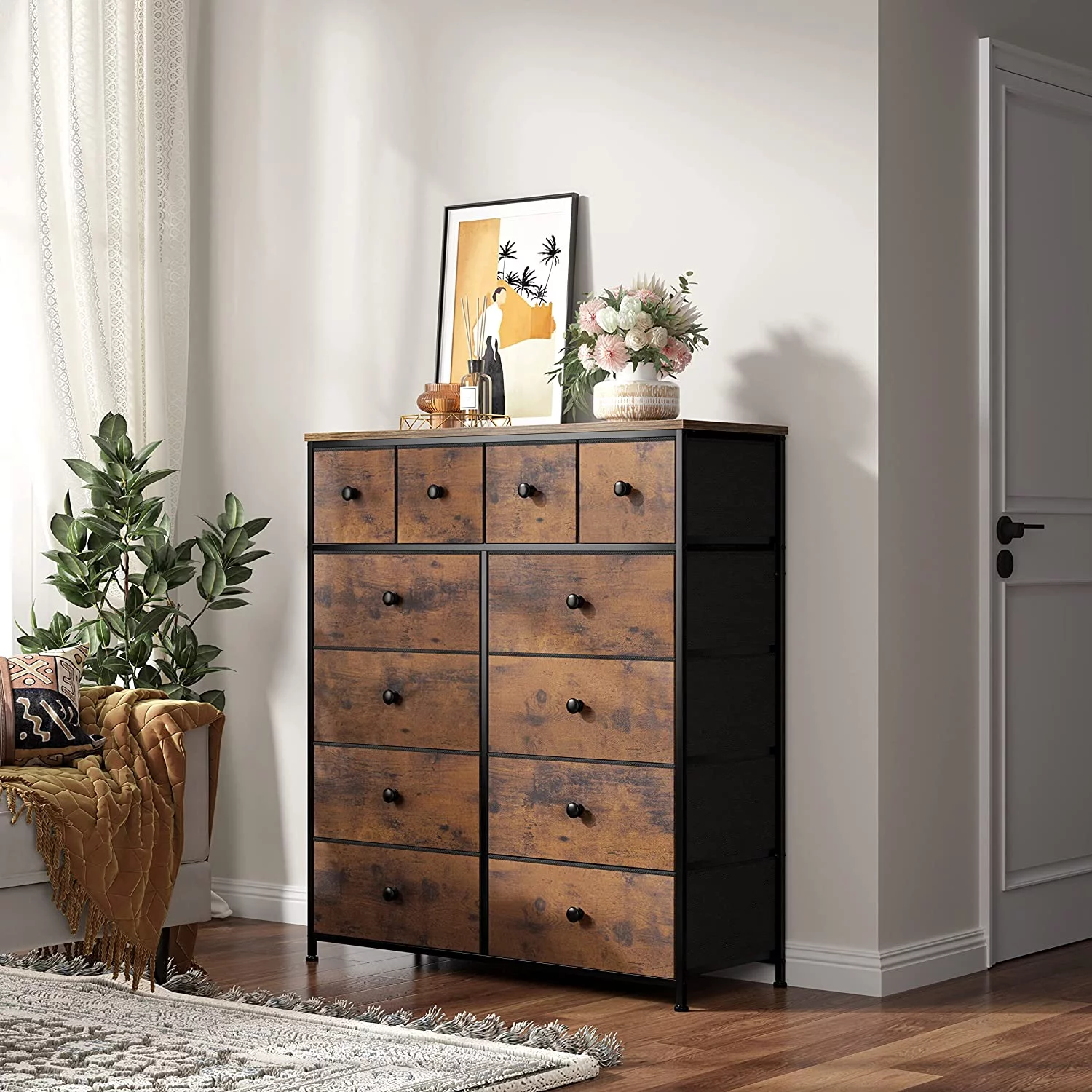 Pink Dresser for Girls Bedroom with 12 Drawers Girls Dressers for Bedroom Pink Chest of Drawers with Wood Top, Metal Frame, Tall Dressers for Bedroom, Closet, Nursery, Living Room Pink