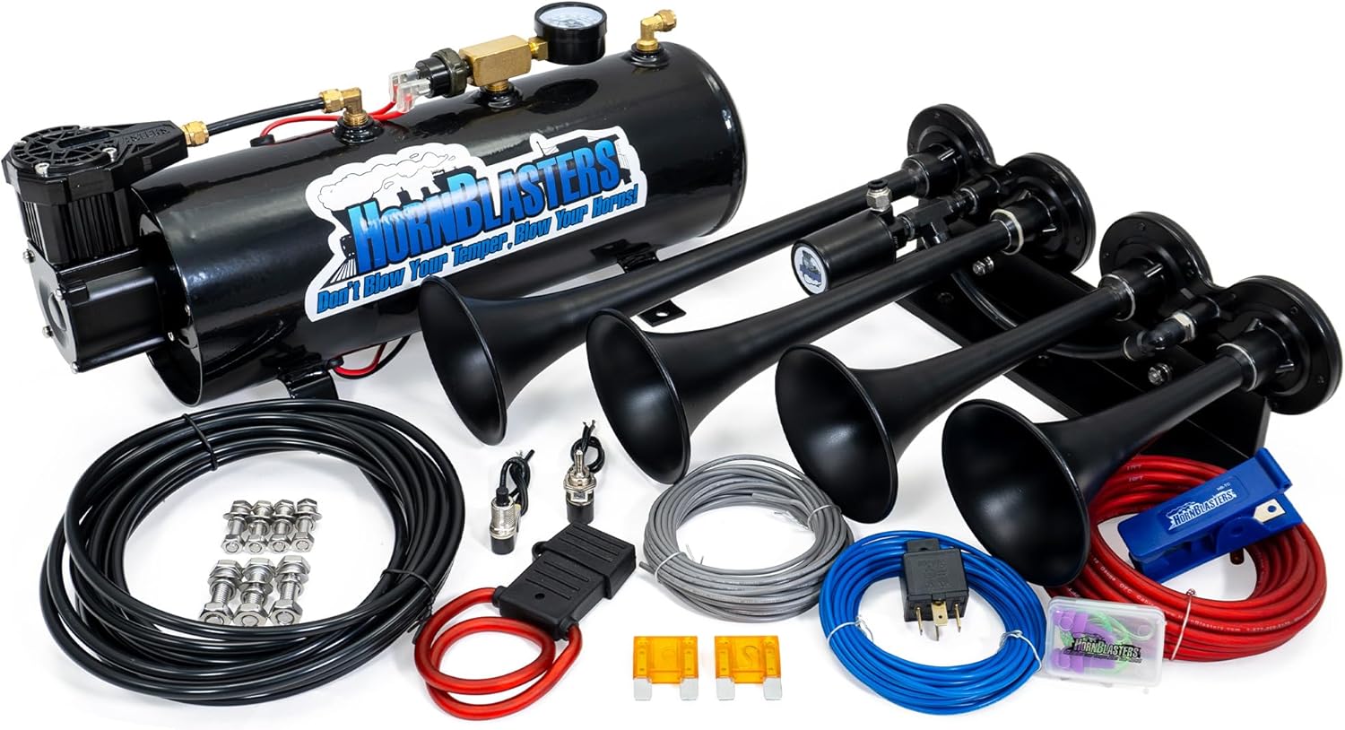 HornBlasters The Rage 4-Chime 3-Liter Air Horn Kit - All-in-One Air System - Easy Install - Big Sound - 12 Volt (HK-4CHI-M3)