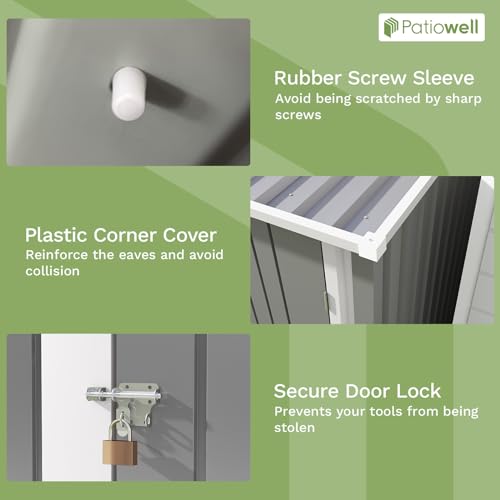 Patiowell 3 x 3 FT Outdoor Storage Shed,Small Garden Tool Storage Shed with Sloping Roof and Single Lockable Door, Outdoor Shed for Backyard Garden Patio Lawn, Grey