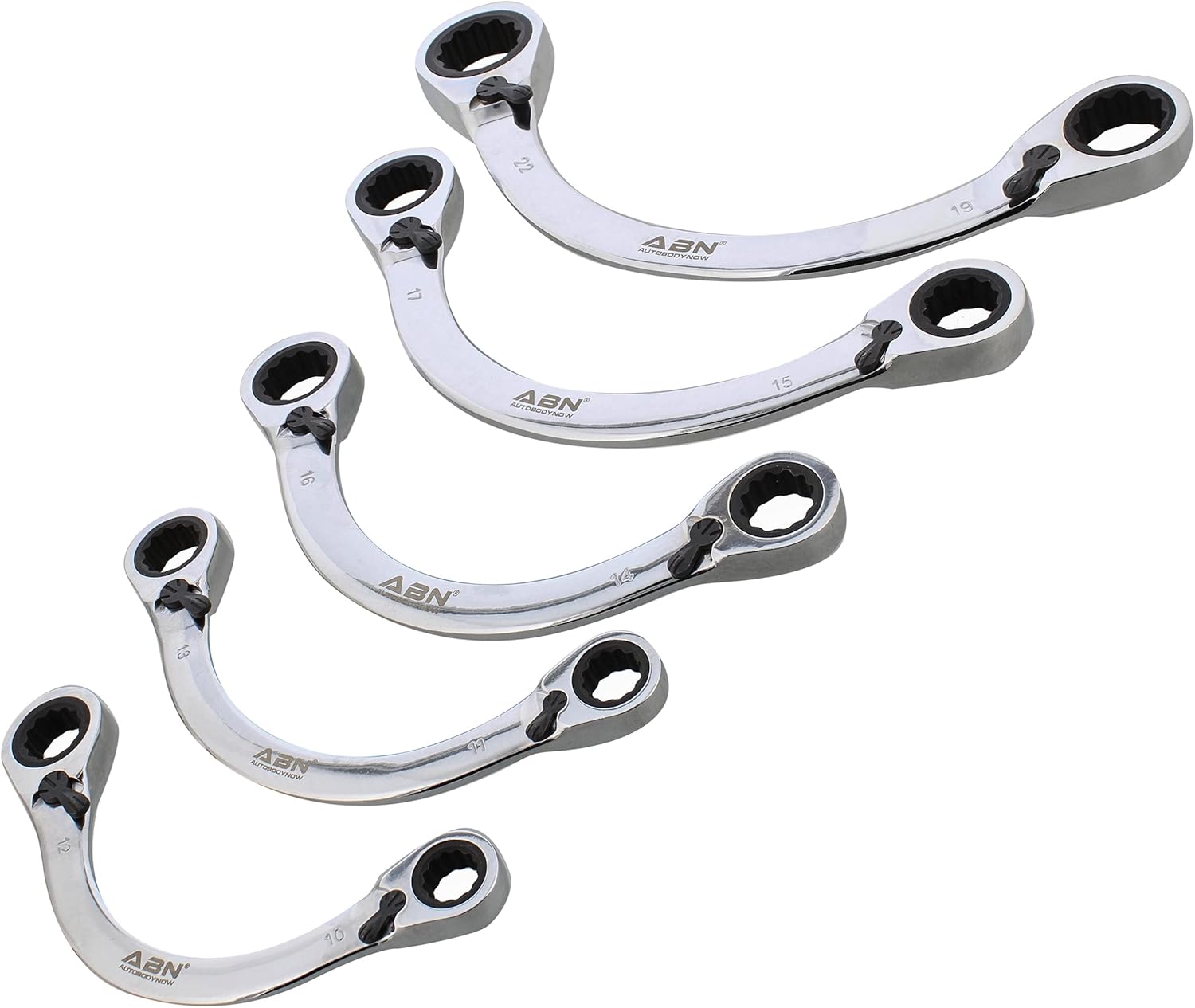 ABN Double Box Ratcheting Wrench Set - 5pc Half-Moon Shaped Metric Wrench Set Double Ended Wrench Set from 10 to 22mm Pack of 2