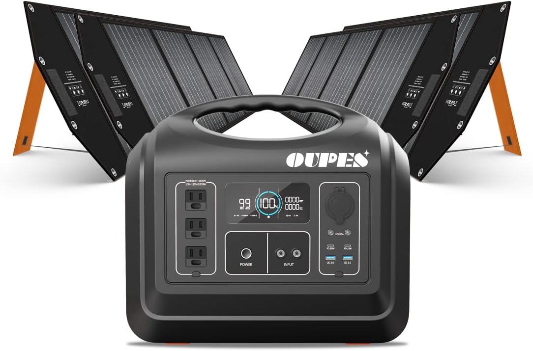 OUPES Portable Power Station 1800W Solar Generator 1488Wh Solar Mobile LiFePO4 Battery Pack Pure Sine Wave AC Inverter 10 Outputs for Outdoors Camping RV/Van Hunting Emergency Overlanding