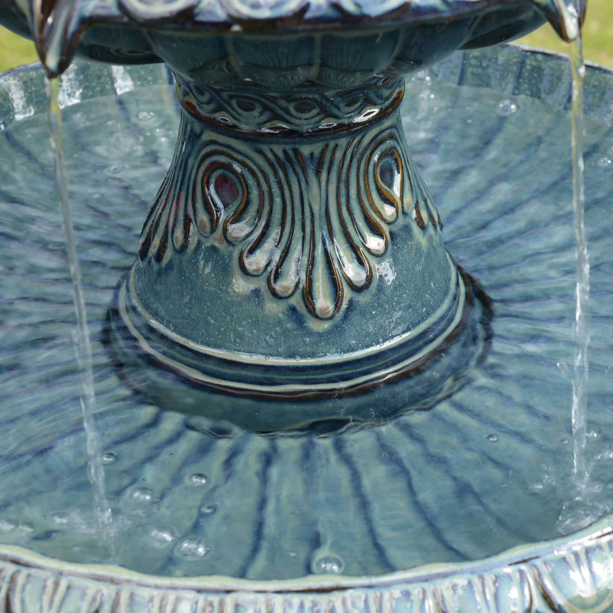3 Tier Ceramic Fountain - Serene Blue Beauty, No Lights