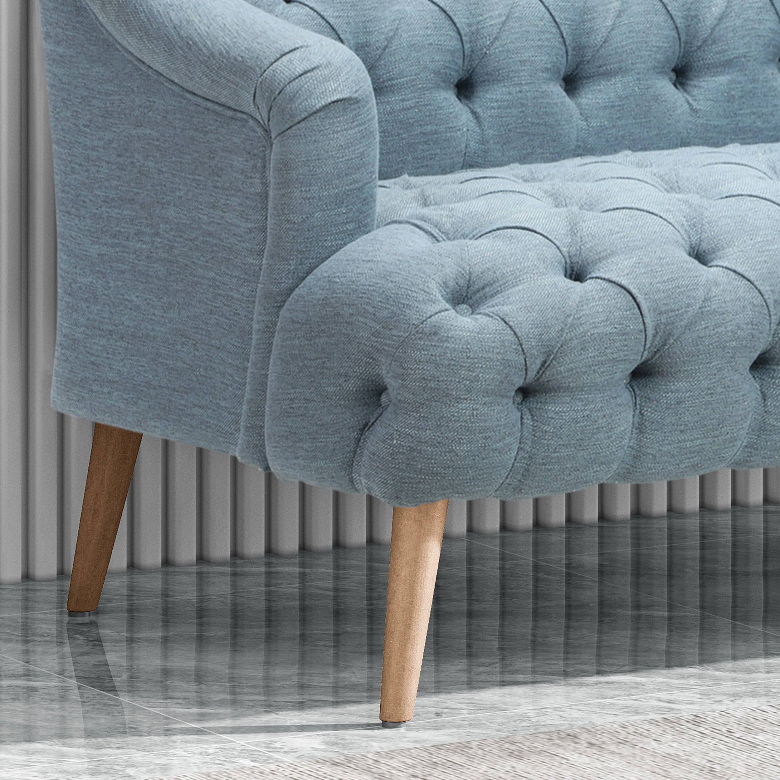 Erin Contemporary Tufted Fabric 3 Seater Sofa, Light Blue and Natural