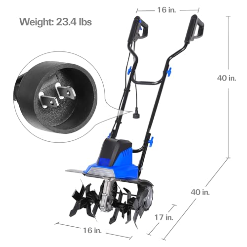 Electric Tiller Cultivator 16 inch, 13.5 Amp 6 Steel Tines Corded Tiller for Gardening with Foldable Handle, Garden Rototiller with Adjustble Wheels, Blue