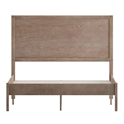 BizChair Solid Wood Platform Bed with Wooden Slats and Headboard, No Box Spring Needed, King Size, Dark Brown