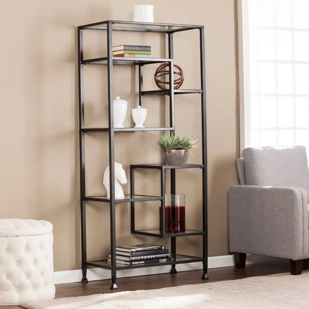 Southern Enterprises Jaymes Metal u0026 Glass Bookcase, Black