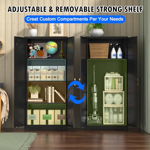 Metal Storage Cabinet with Doors and Shelves, 71 Inch Tall Kitchen Pantry Cabinet, Pantry Cabinets for Kitchen Storage, Freestanding Cupboard for Living, Dining Room, White, Assembly Required