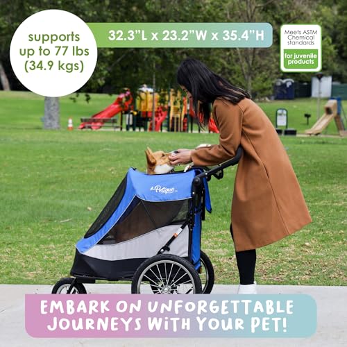 Petique Trailblazer Pet Jogger/Stroller, Bike Trailer, Shock Absorbing Bike Wheels, Large Entry Way, Peek-a-boo Window, Small/Medium/Large Dogs, Cats and Pets, Supports up to 77LBS - Mars (Red)