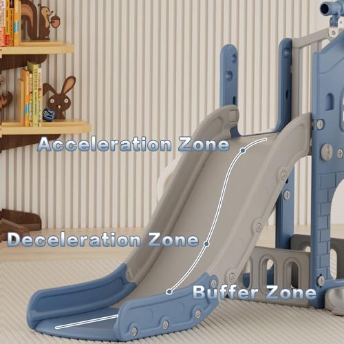 KORIMEFA 6 in 1 Toddler Slide and Swing Set for Toddler Age 1-3 Years, 4-in-1 Toddles Extra-Large Playset Playground Indoor and Outdoor Swing Slide Climber Playset w/Basketball Hoop, Gray