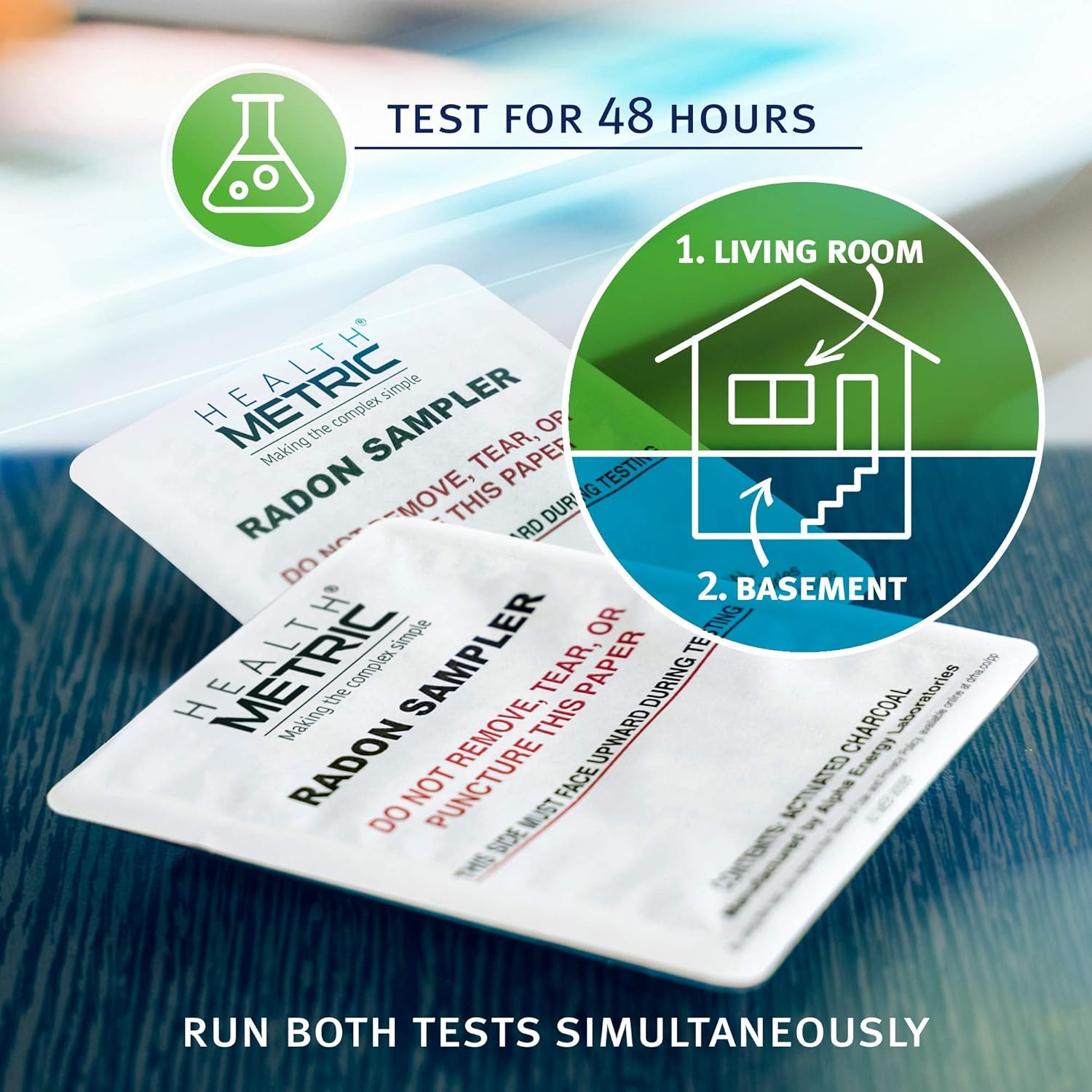 Radon Test Kit for Home - Shipping & Lab Fees Included | Easy to Use Charcoal Radon Gas Detector for Testing 2 Locations | 48h Short Term EPA Approved Radon Tester | Fully Certified Lab Testing