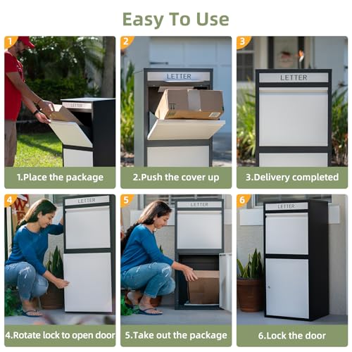 Package Delivery Boxes for Outside, Extra Large Capacity Modern Mailbox, Outdoor Freestanding Porch Box for Packages, Parcel Drop Box for Deliveries with Lockable Secure Storage Compartment