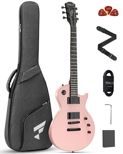 Fesley 39" LP Electric Guitar Kit: Full Size Solid Body Electric Guitars for Beginners with Humbucker Pickups, Poplar Body, Mahogany Neck,22 Frets,6 String Guitar with Gig Bag,Cable,FLP350,Matte,Black