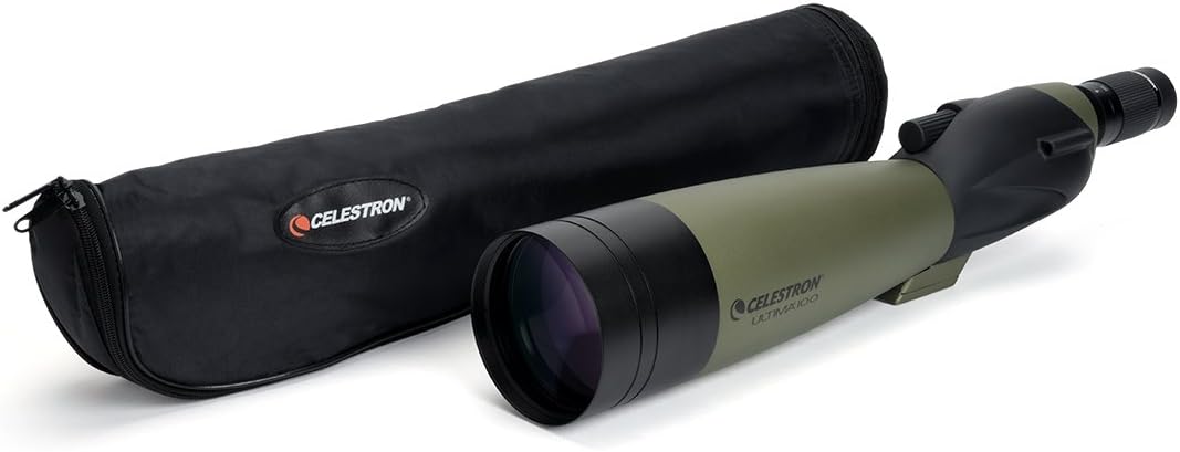 Celestron – Ultima 100 Angled Spotting Scope – 22 to 66x100mm Zoom Eyepiece – Multi-Coated Optics for Bird Watching, Wildlife, Scenery and Hunting – Waterproof & Fogproof– Includes Soft Carrying Case
