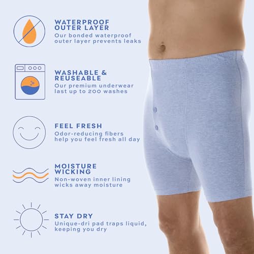 Wearever Men’s Incontinence Boxer Briefs for Bladder Control with Regular Absorbency - Reusable & Washable Leak Proof Underwear for Men (Pack of 6) (Assorted) (L) (Waist 38-40)