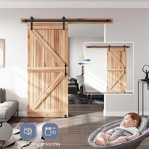EaseLife 12 FT Double Sliding Barn Door Track and Handle Hardware Kit,Straight Pulley,Slide Smoothly Quietly,Easy Install (12FT Track Kit for 33"~36" Wide Double Door)